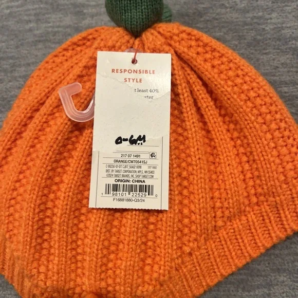 Cat & Jack Baby Halloween Pumpkin‎ Hat Stretch & Spider Web Hair Clips Bows New - Picture 13 of 13